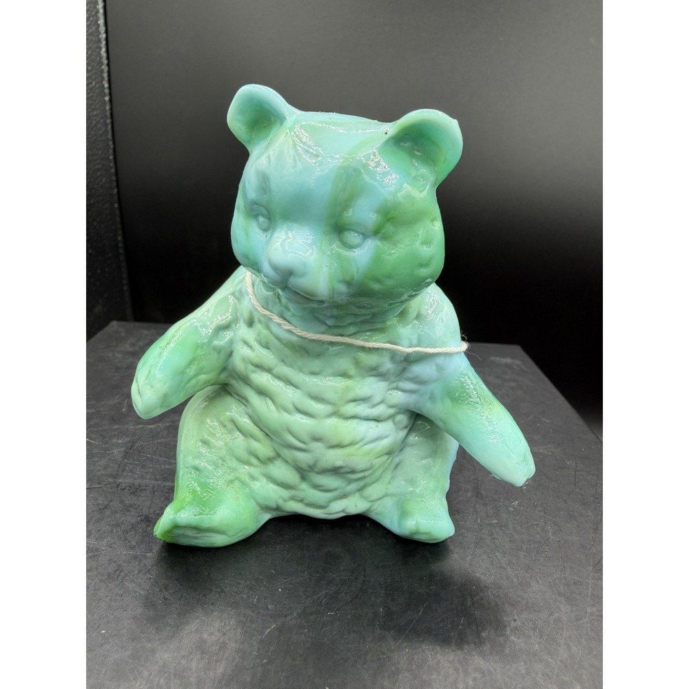 Vintage Mosser Glass Standing Bear Figurine Teal Green Turquoise #7 - NOS